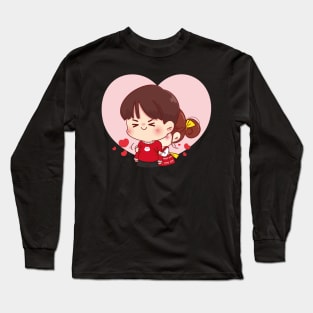 Girl and Boy hugging with love - Cute lovers Long Sleeve T-Shirt